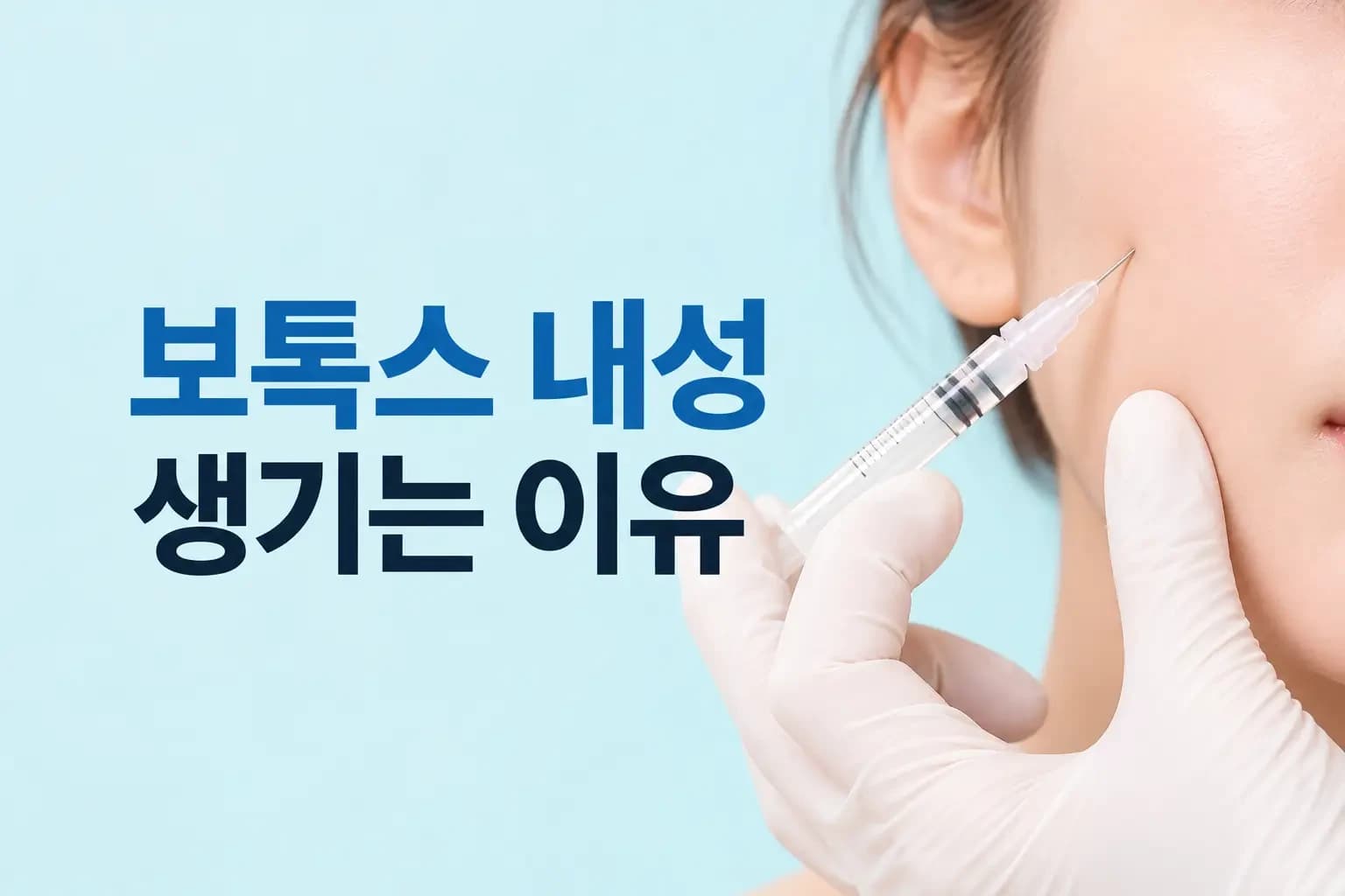 여성의 볼에 보톡스 주사기를 가까이 댄 모습과 보톡스 내성 생기는 이유를 안내하는 썸네일
